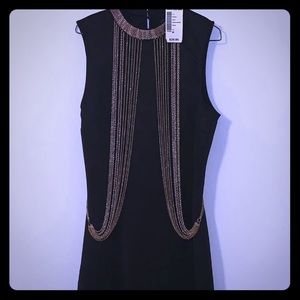 Black Mini Dress With Gold Body Chain